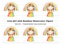 Cute Girl with Rainbow Clipart Bundle