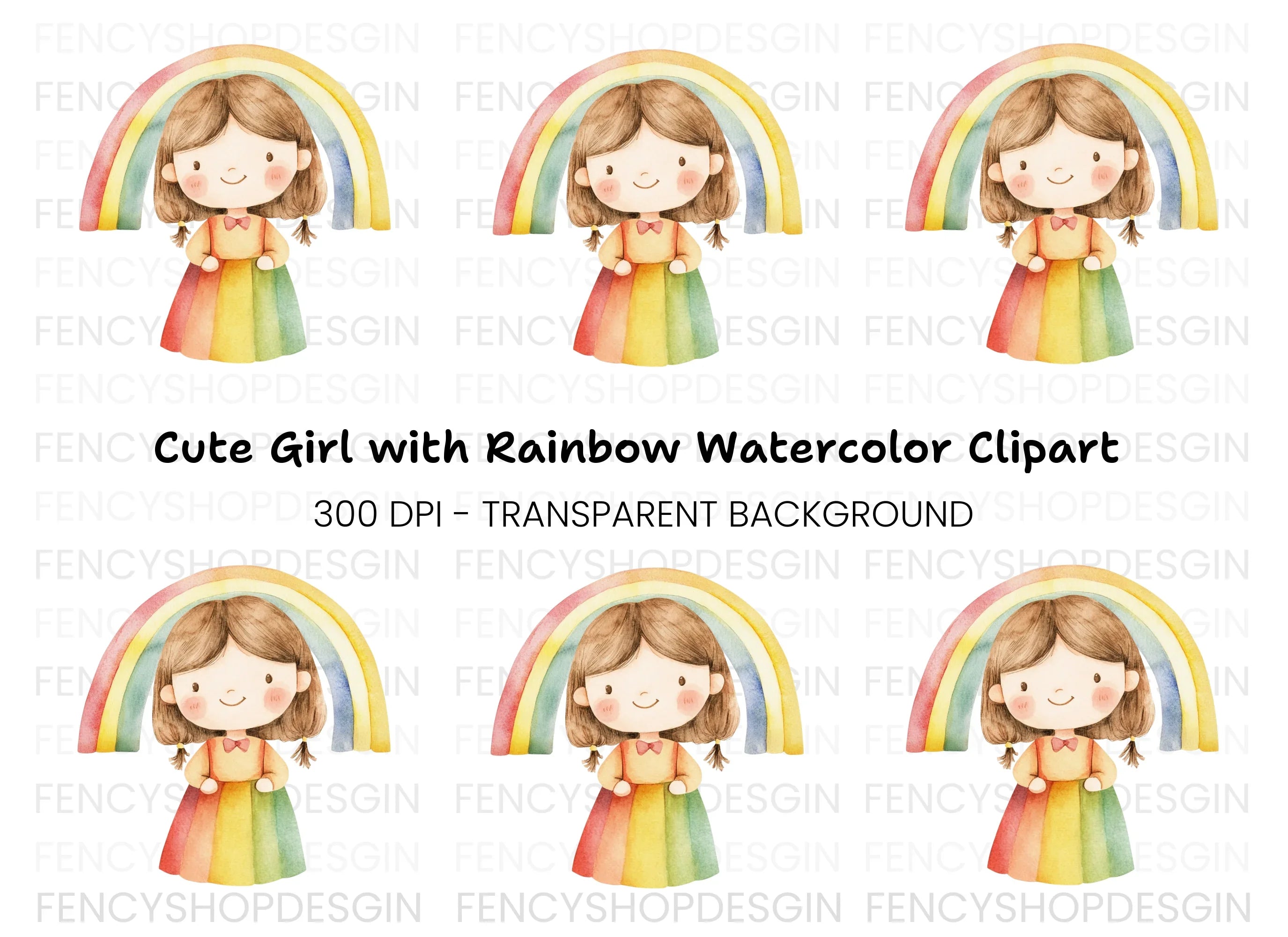 Cute Girl with Rainbow Clipart Bundle
