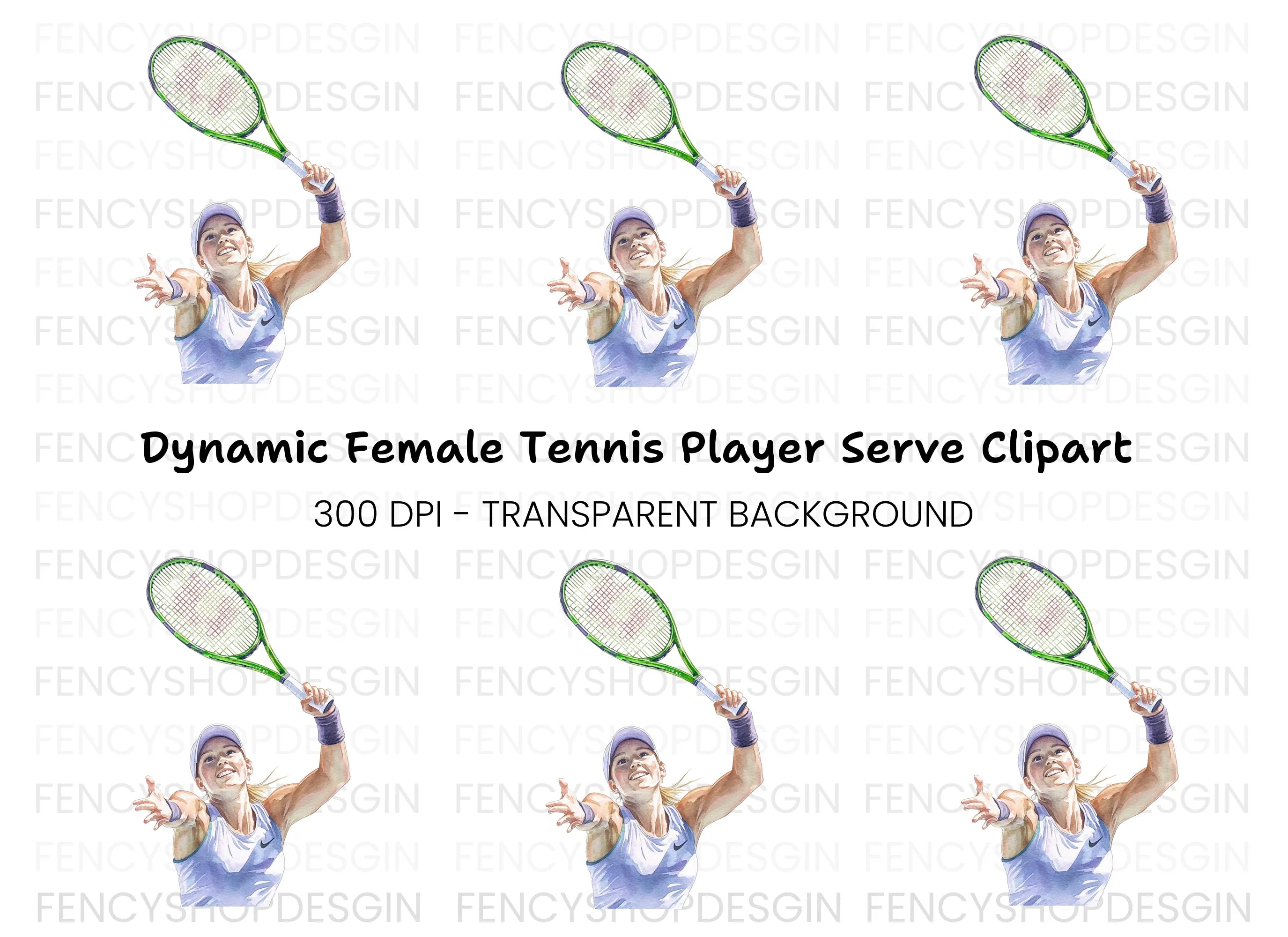 Energetic Tennis Serve Clipart Bundle