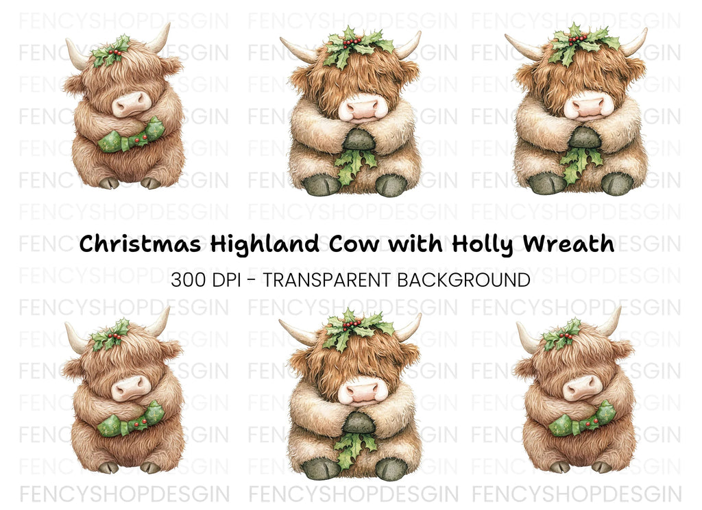 Christmas Highland Cow Clipart Bundle