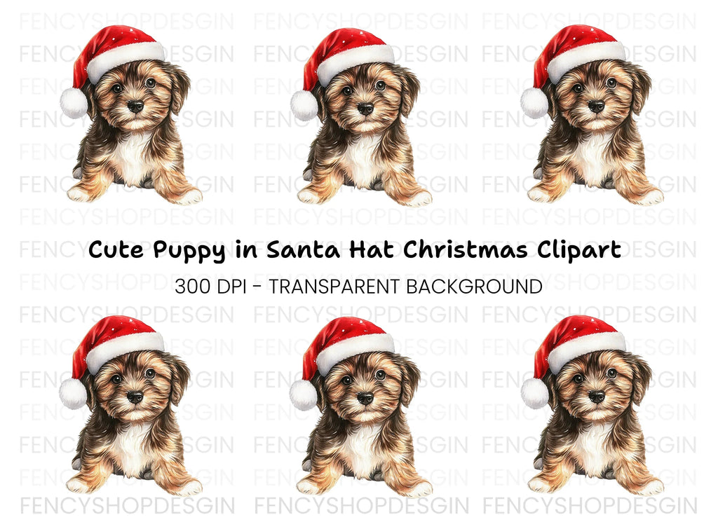 Festive Puppy with Santa Hat Clipart Bundle