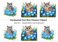Enchanted Owl with Glowing Blue Flowers Clipart Bundle