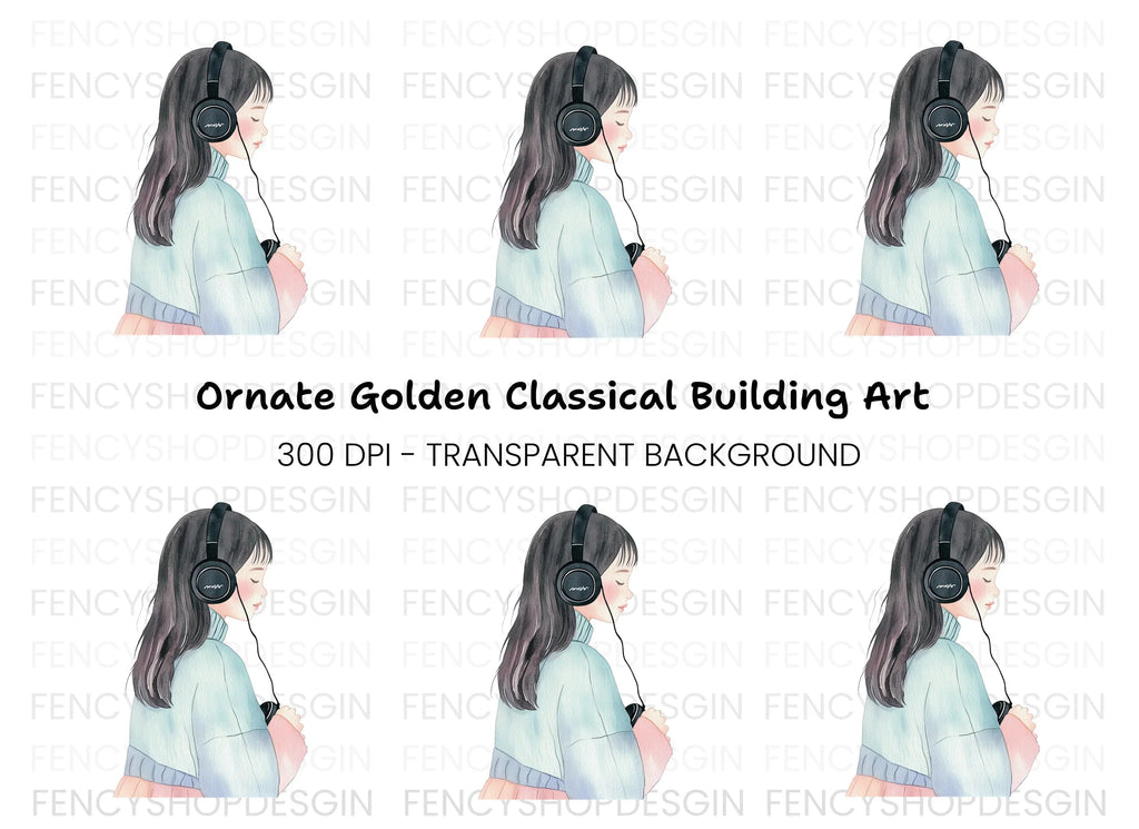 Girl Listening to Music Clipart Bundle