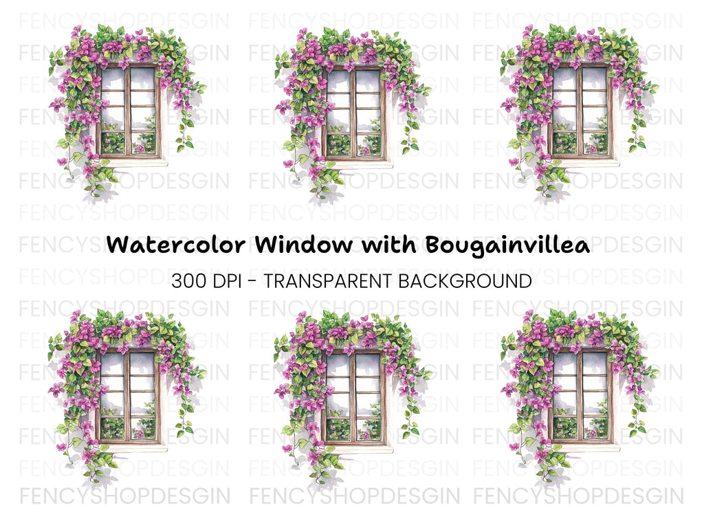 Window with Bougainvillea Clipart Bundle