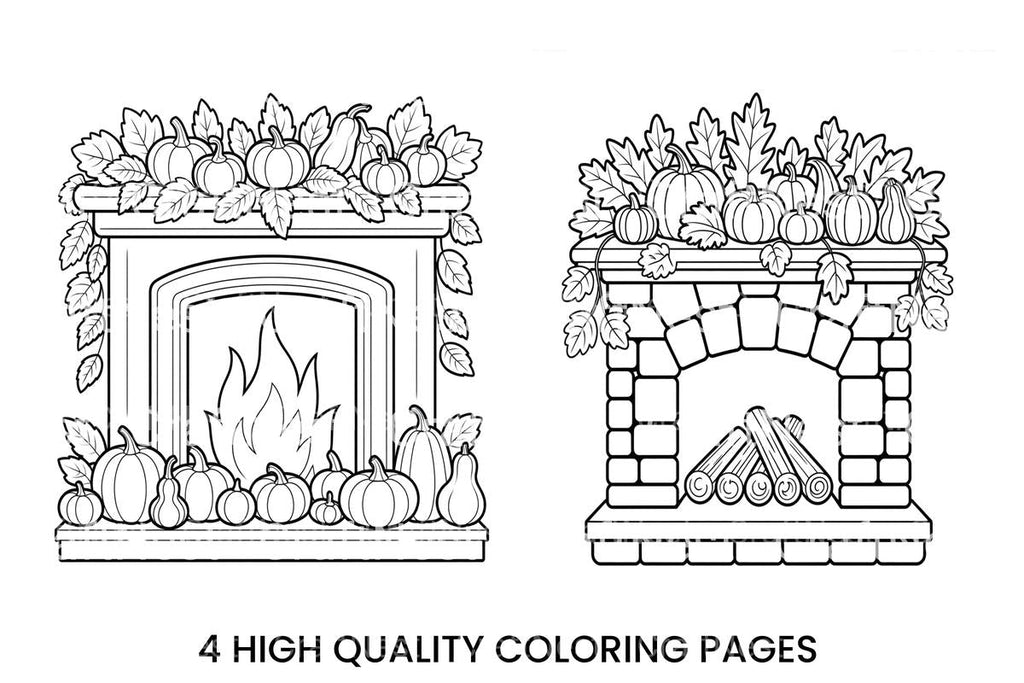 Autumn Fireplace Pumpkin Coloring Books