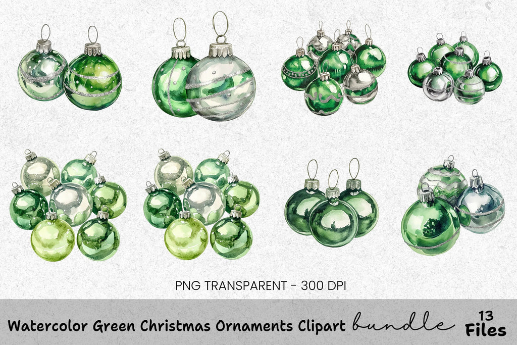 Green Christmas Ornaments Clipart Bundle