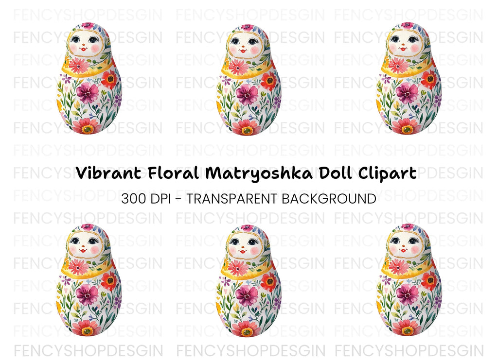 Vibrant Floral Matryoshka Doll Clipart Bundle