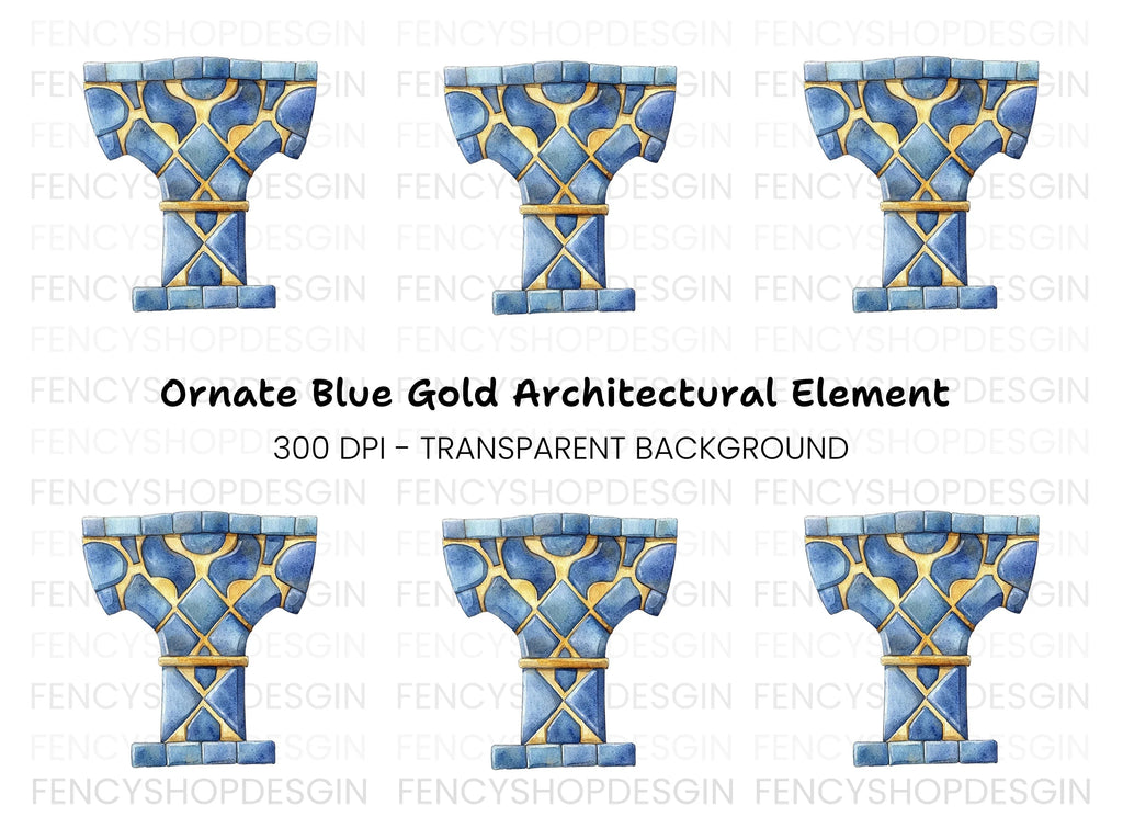 Blue Gold Ornate Column Clipart Bundle
