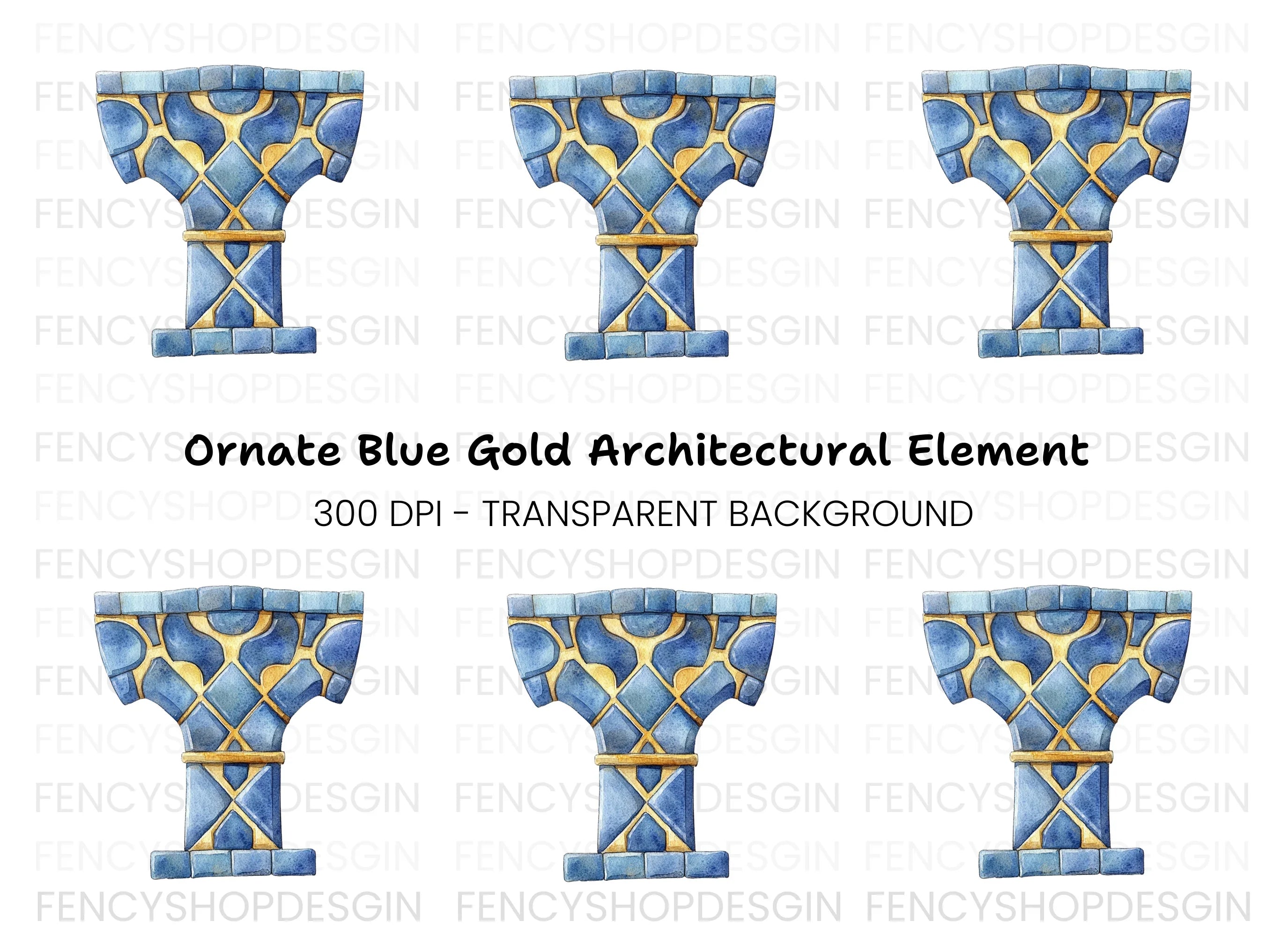 Blue Gold Ornate Column Clipart Bundle