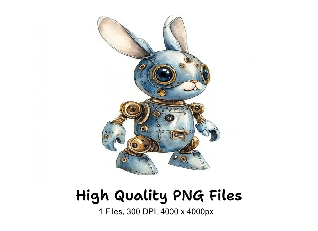 Cute Steampunk Bunny Robot Clipart Bundle