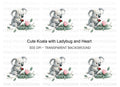 Cute Koala with Ladybug and Heart Clipart Bundle