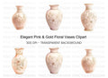 Elegant Pink Vases with Gold Floral Clipart Bundle
