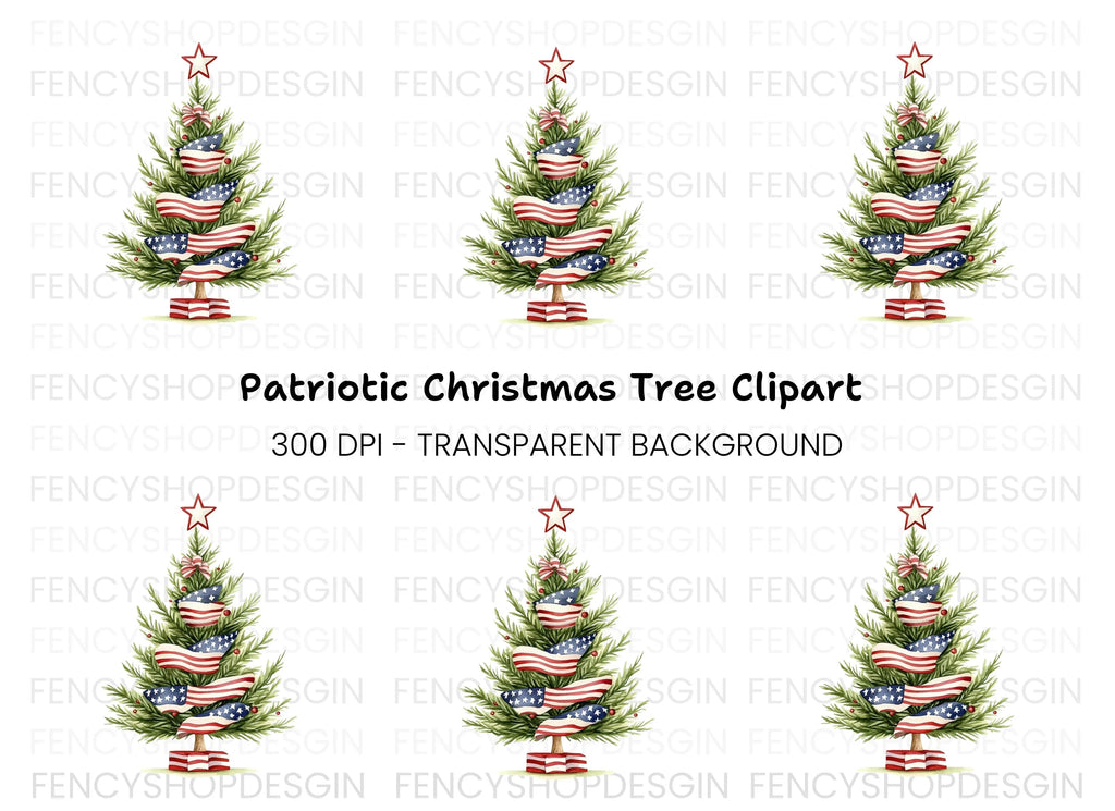 Patriotic Christmas Tree Clipart Bundle