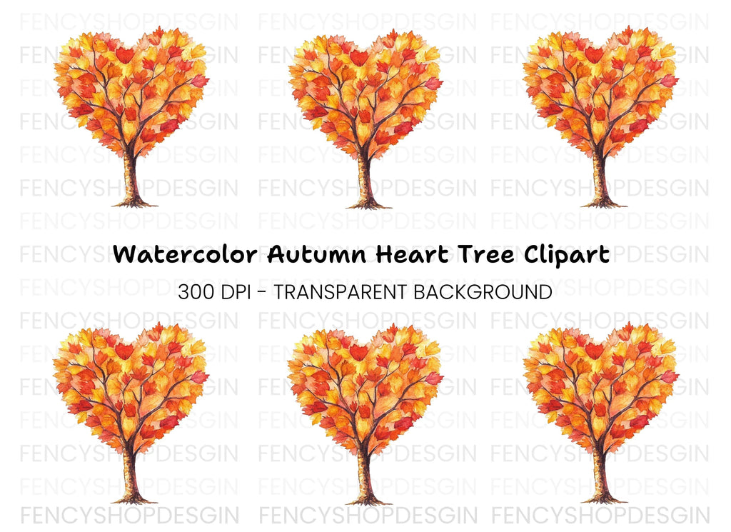 Autumn Heart Tree Clipart Bundle