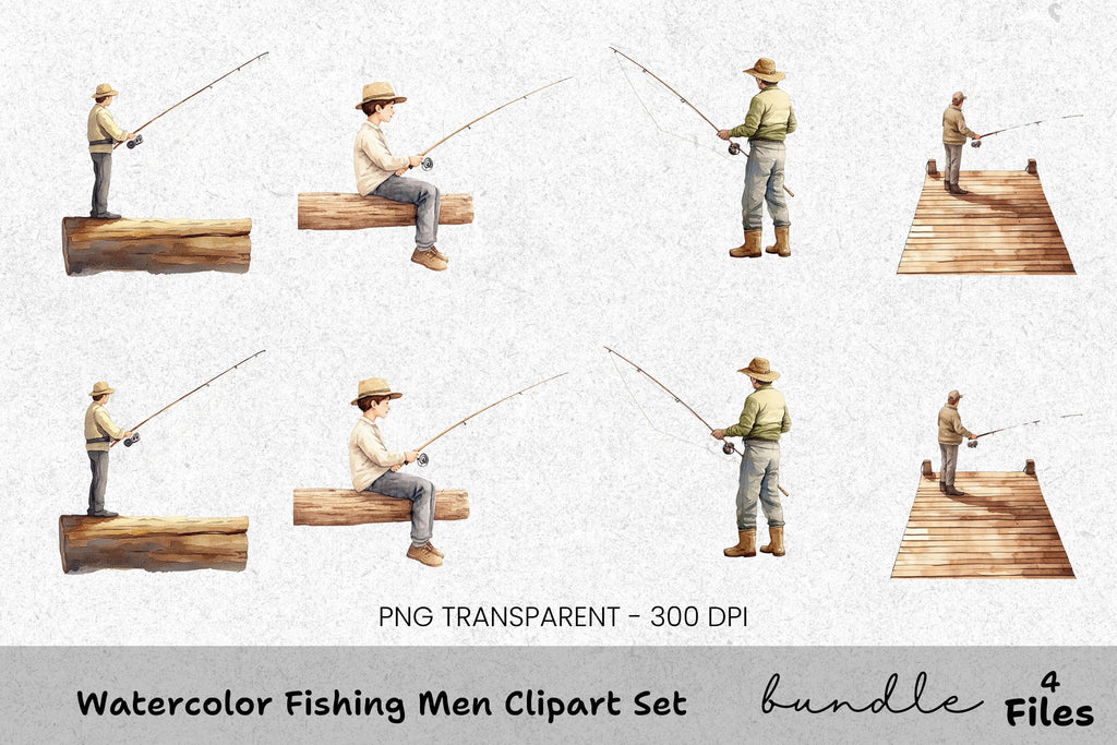 Fishing Men Clipart Bundle