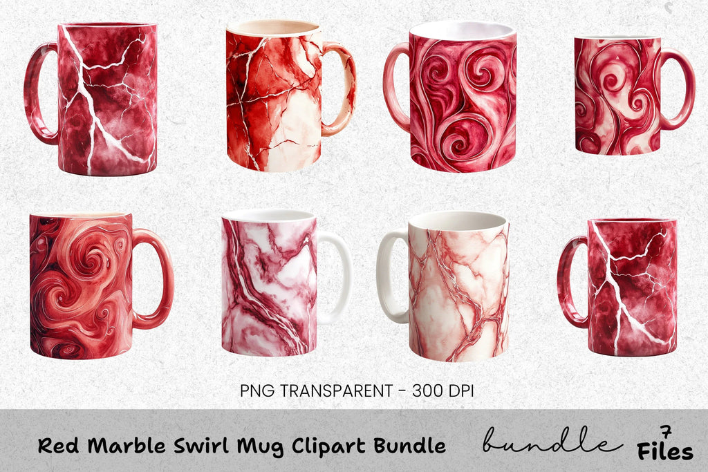 Red Marble Swirl Clipart Bundle