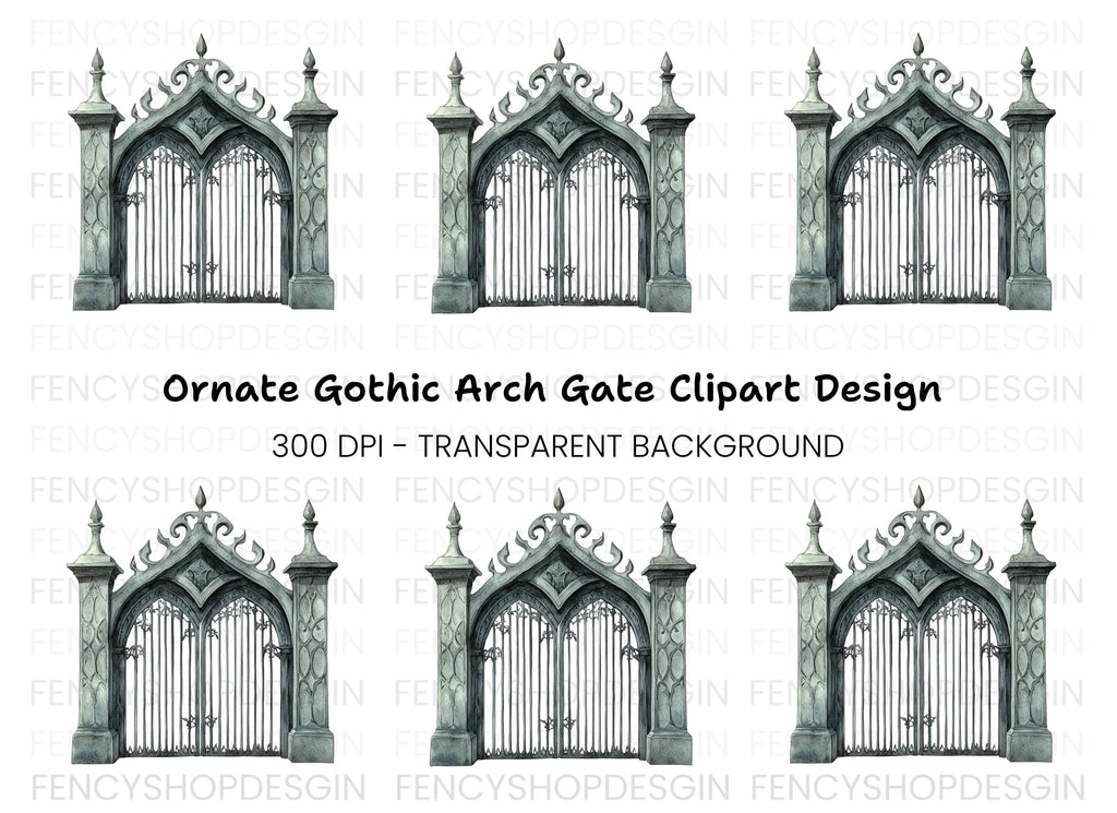 Vintage Cemetery Gate Clipart Bundle