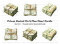 Vintage Stacked Wolrd Map Clipart Bundle
