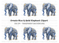 Elegant Blue Elephant with Gold Filigree Clipart Bundle