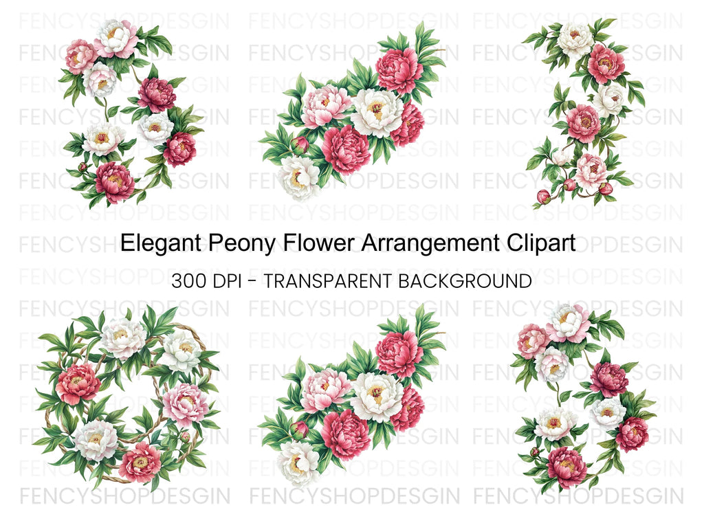 Elegant Peony Flower Arrangement Clipart Bundle