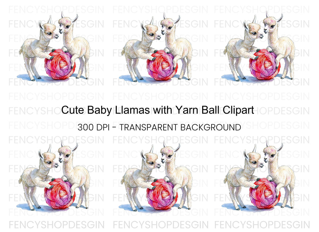 Cute Baby Llamas Playing With Yarn Clipart Bundle