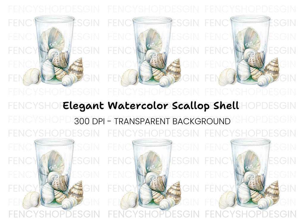 Seashells in Glass Jar Clipart Bundle