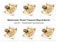 Pirate Treasure Map and Barrel Clipart Bundle