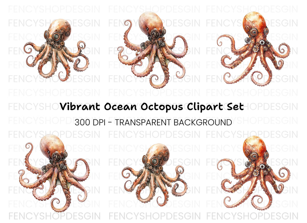 Steampunk Octopus Clipart Bundle