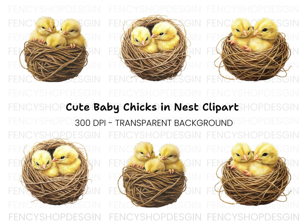 Cute Baby Chicks in Nests Clipart Bundle