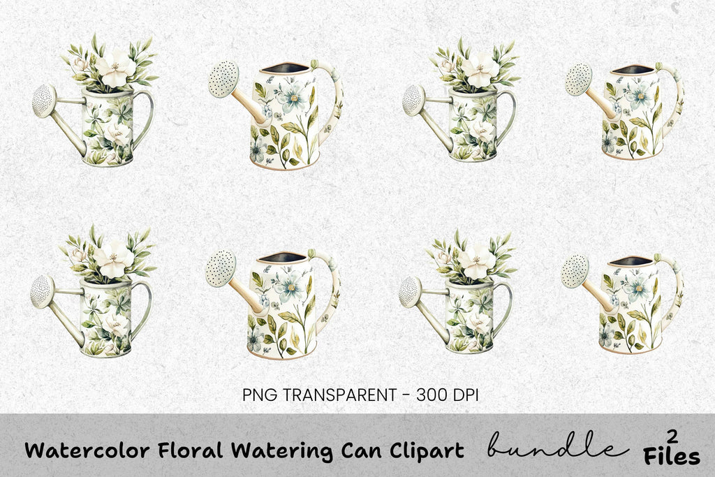 Floral Watering Can Clipart Bundle