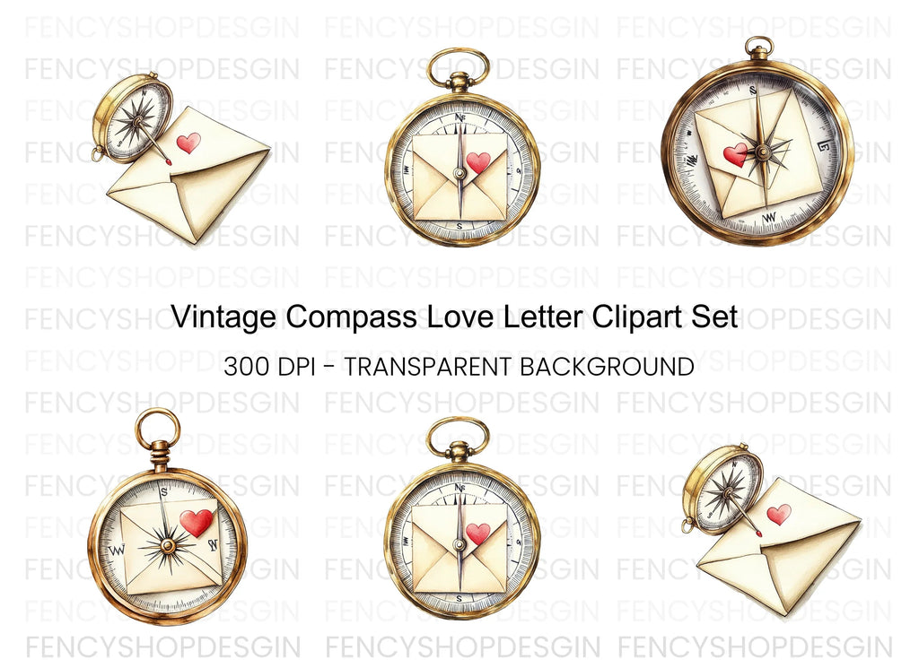 Love Letter Compass Clipart Bundle