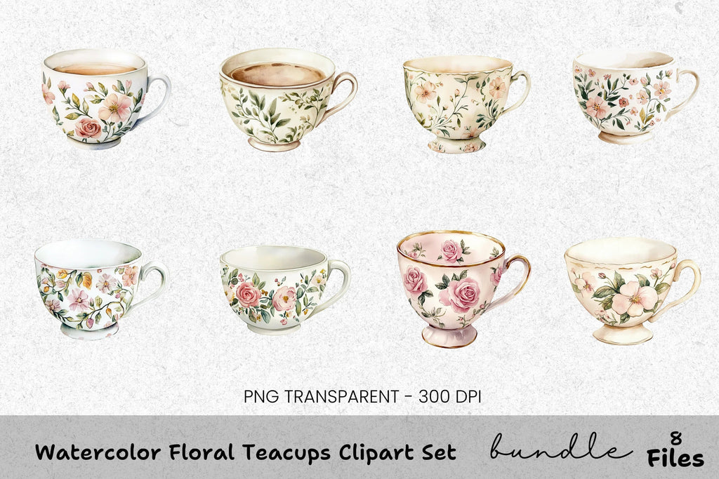 Floral Teacups Clipart Bundle