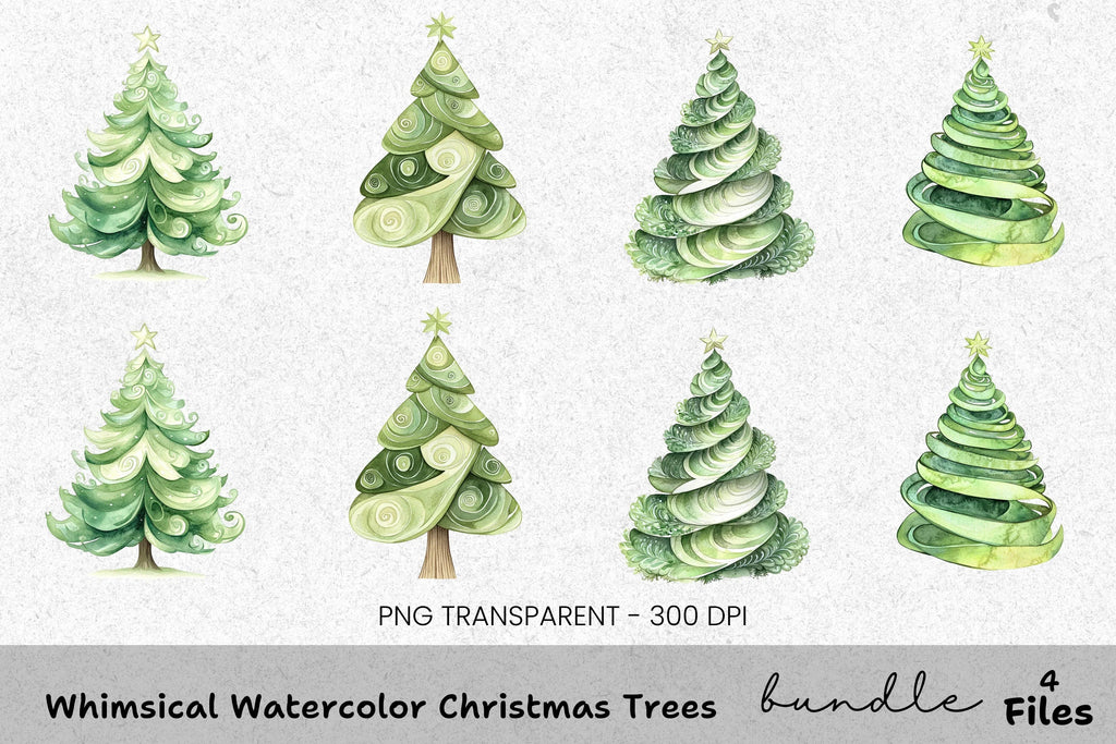 Whimsical Christmas Trees Clipart Bundle