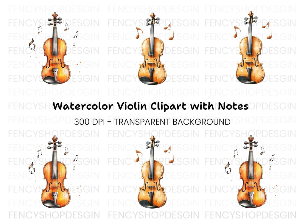 Hand Drawn Violin with Notes Clipart Bundle
