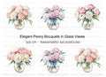 Pink and White Peonies in Glass Vases Clipart Bundle