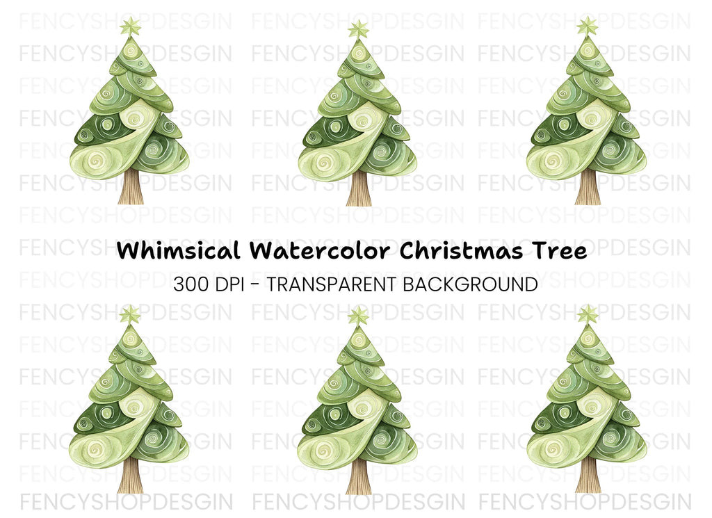 Whimsical Christmas Tree Clipart Bundle
