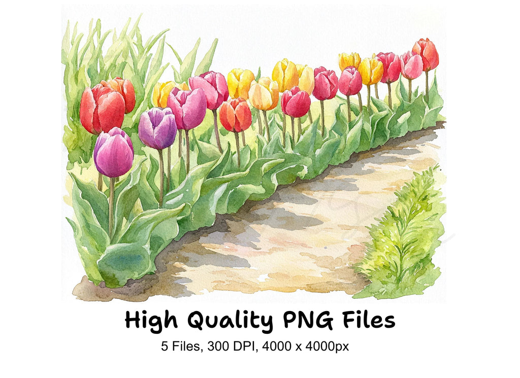 Tulip Garden Path Clipart Bundle