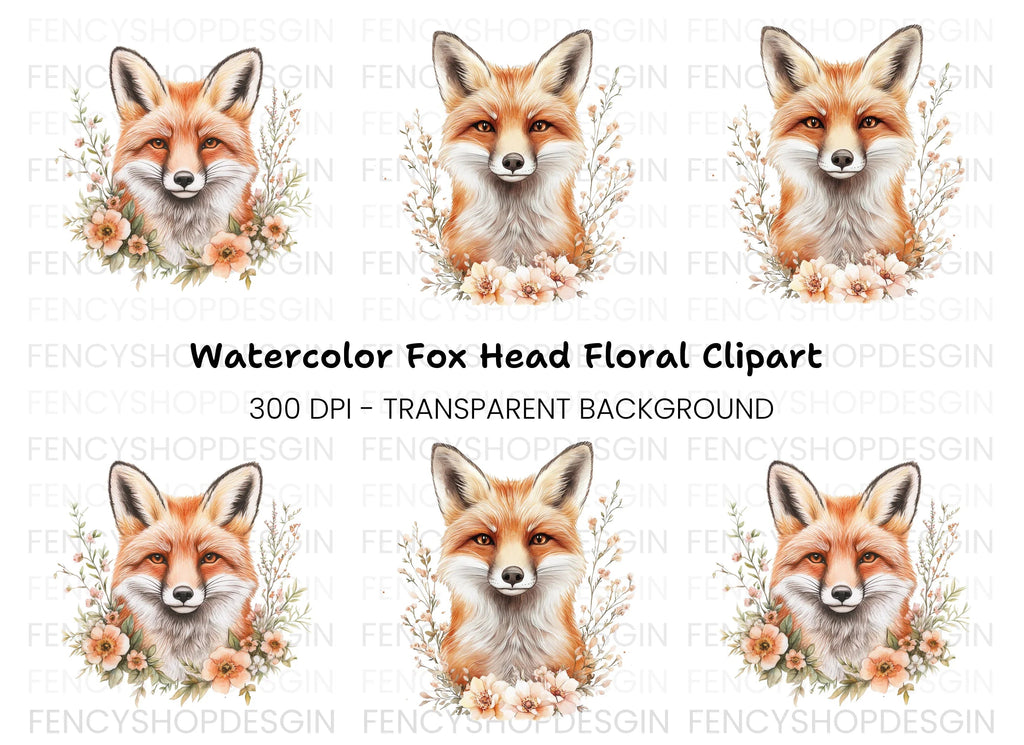 Fox Head Floral Clipart Bundle