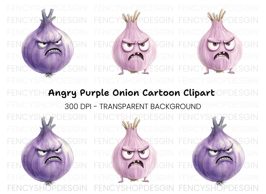 Angry Purple Onion Clipart Bundle
