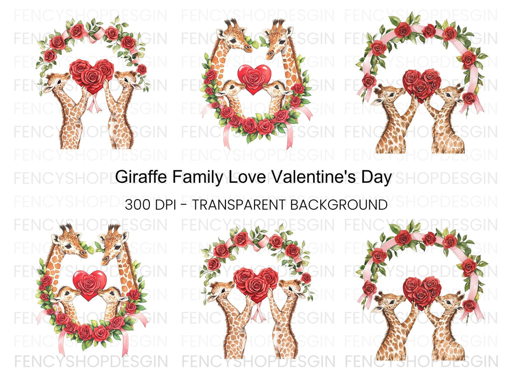 Cute Giraffe Couple Valentine Clipart Bundle