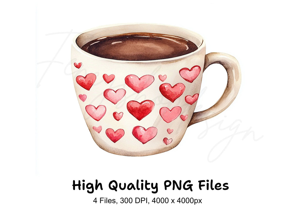 Heart Patterned Hot Chocolate Mugs Clipart Bundle