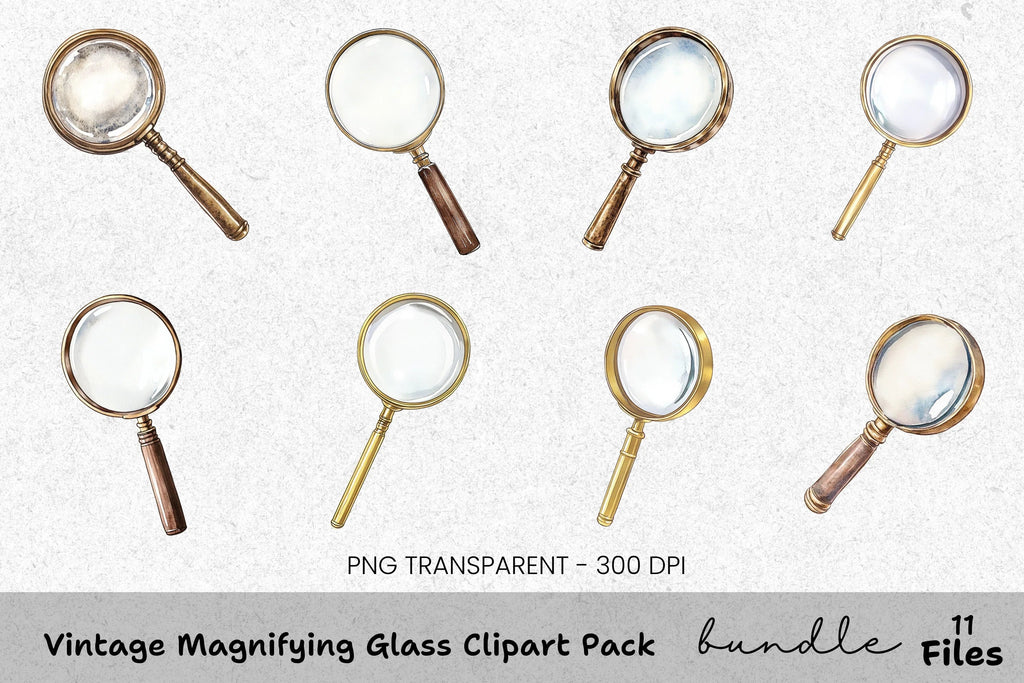 Vintage Magnifying Glass Clipart Bundle