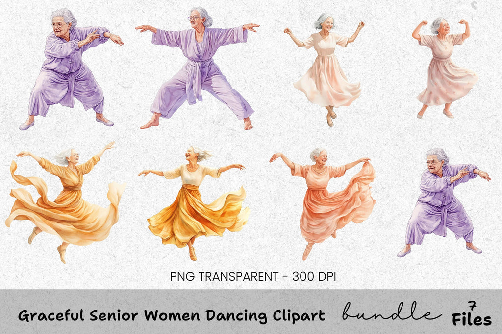 Graceful Senior Women Dancing Clipart Bundle