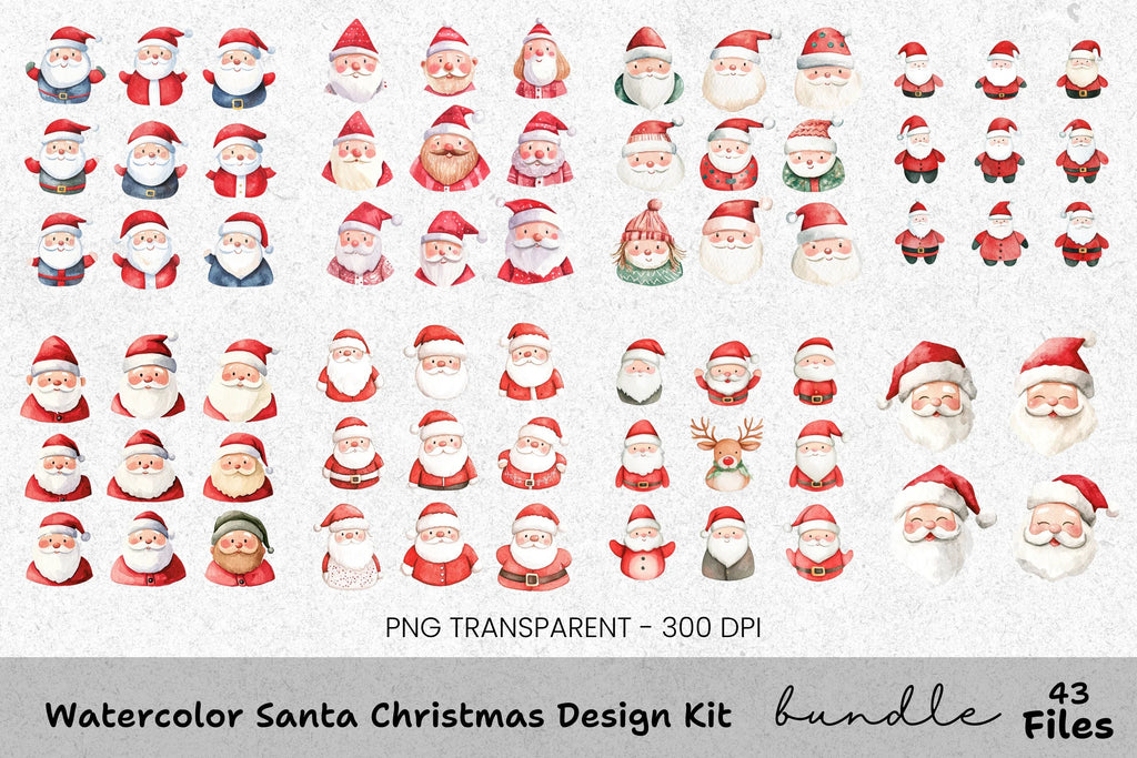 Santa Claus Faces Clipart Bundle