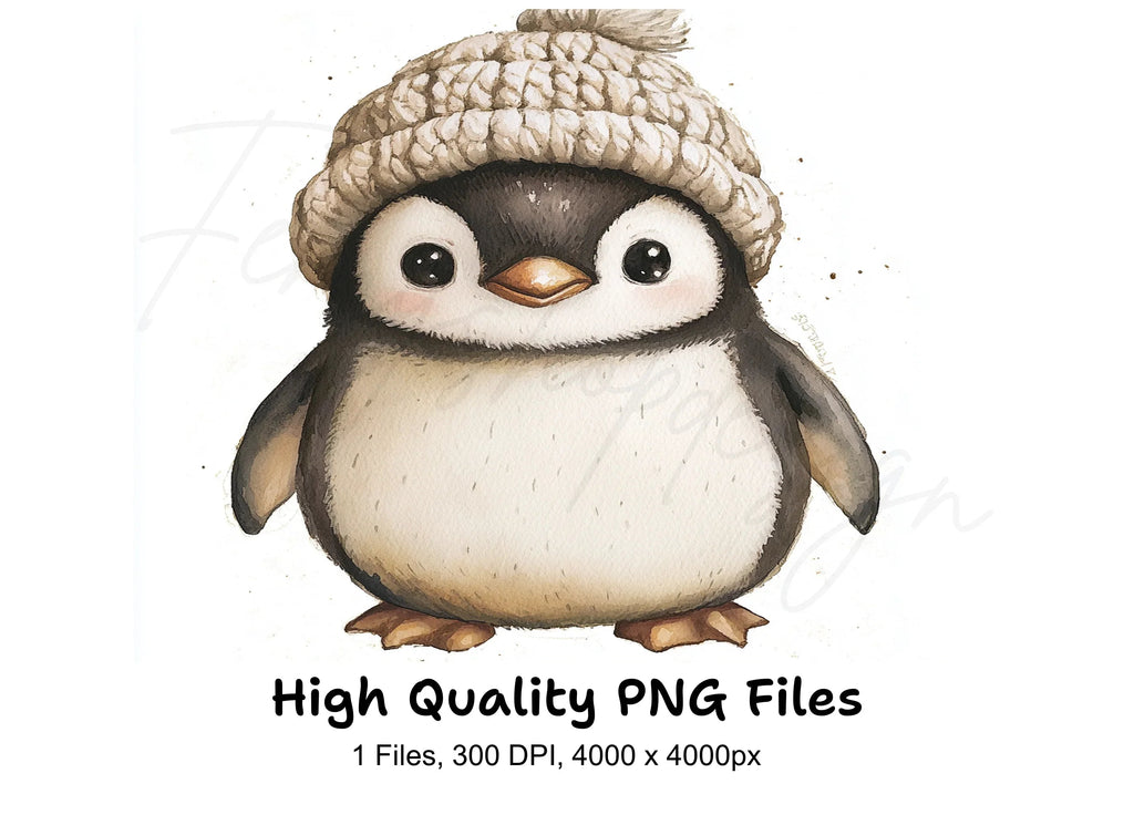 Charming Penguin with Knitted Hat Clipart Bundle