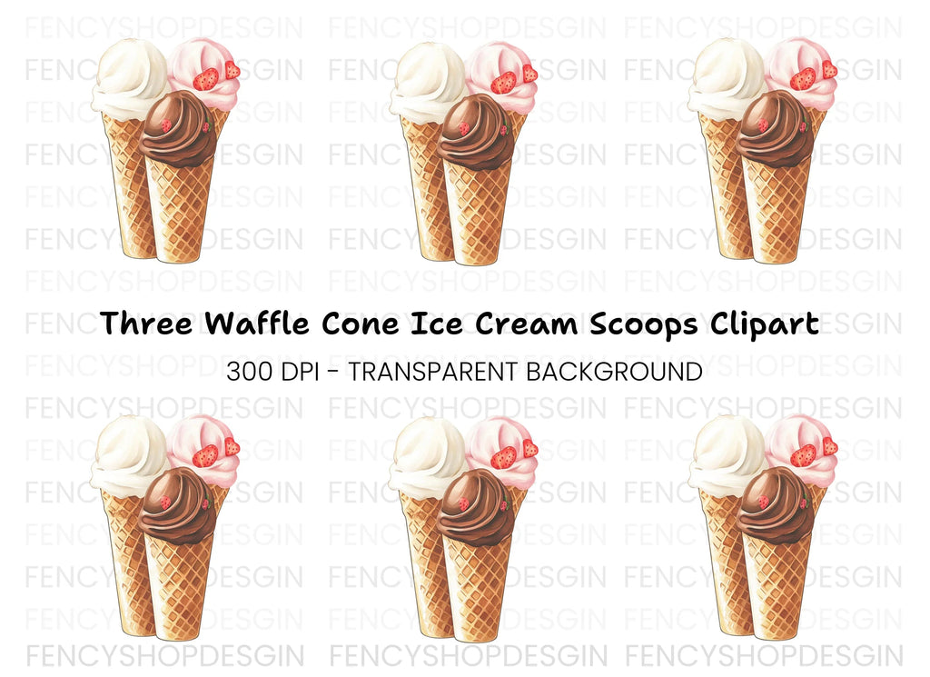 Trio of Delicious Ice Cream Cones Clipart Bundle