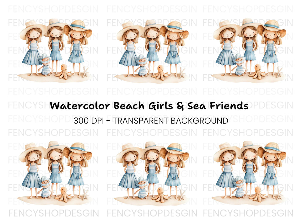 Cute Girls Beach Day Clipart Bundle