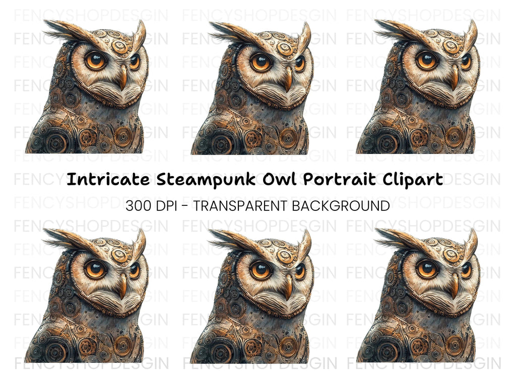 Steampunk Owl Illustration Clipart Bundle