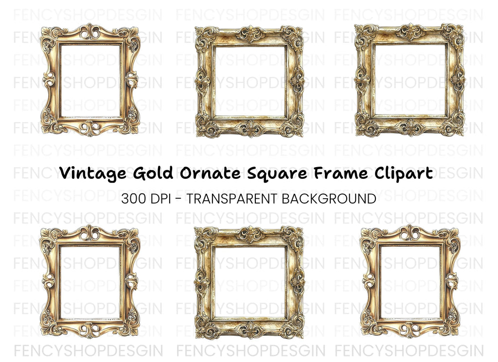 Elegant Gold Ornate Frames Clipart Bundle