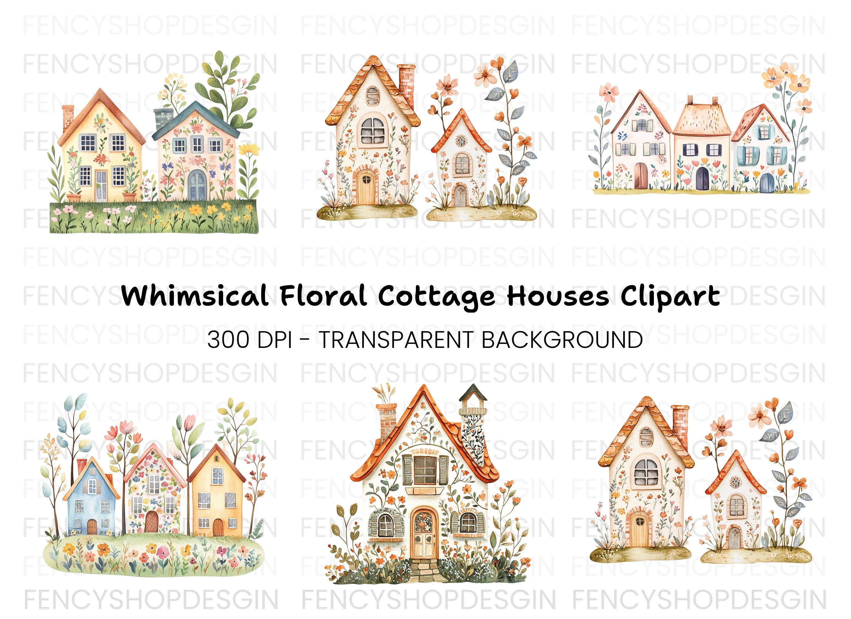 Floral Houses Clipart Bundle